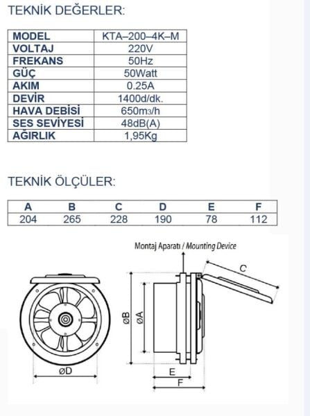 Ayas 20 cm Kapaklı Aspiratör
