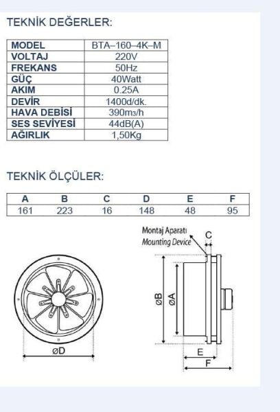 Ayas 16 cm Baca Aspiratörü