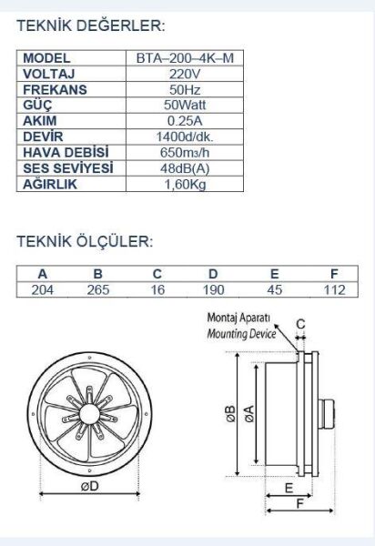 Ayas 20 cm Cam Aspiratörü