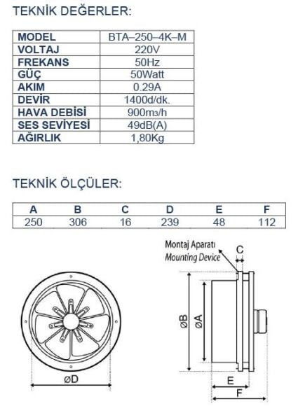 Ayas 25 cm Baca Aspiratörü