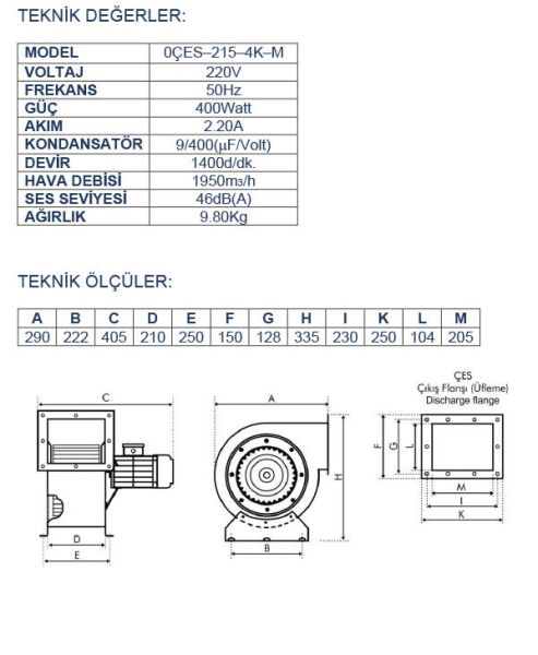 Ayas OÇES Çift Emişli Radyal Salyangoz Fan